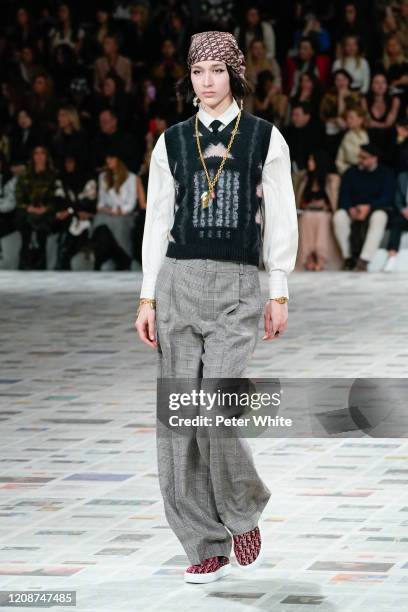 Model walks the runway during the Dior show as part of the Paris Fashion Week Womenswear Fall/Winter 2020/2021 on February 25, 2020 in Paris, France.