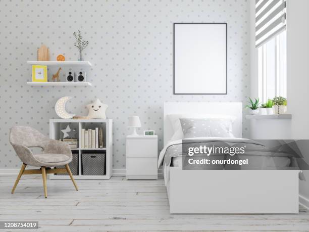 mock-up-rahmen in teenager-schlafzimmer-interieur - bedroom photos stock-fotos und bilder