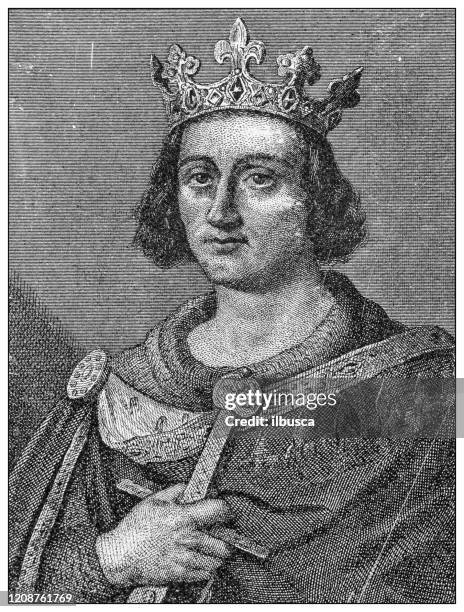 antique illustration of important people of the past: louis ix - french_crown stock illustrations