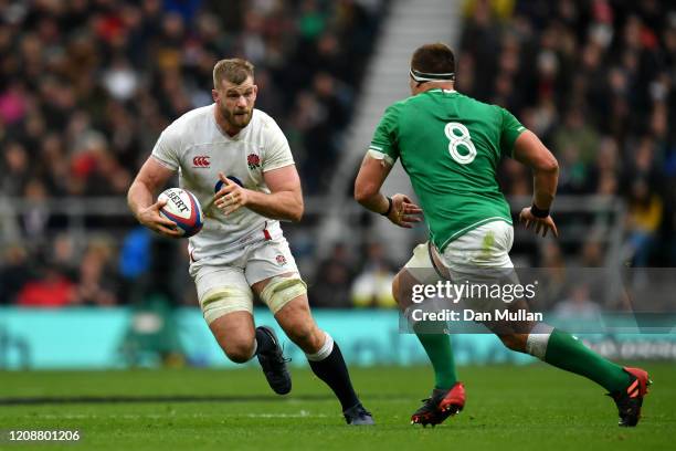 George Kruis of England is takes on CJ Stander of Ireland during the 2020 Guinness Six Nations match between England and Ireland at Twickenham...