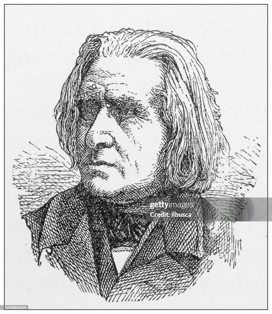 Antique illustration of important people of the past: Franz Liszt