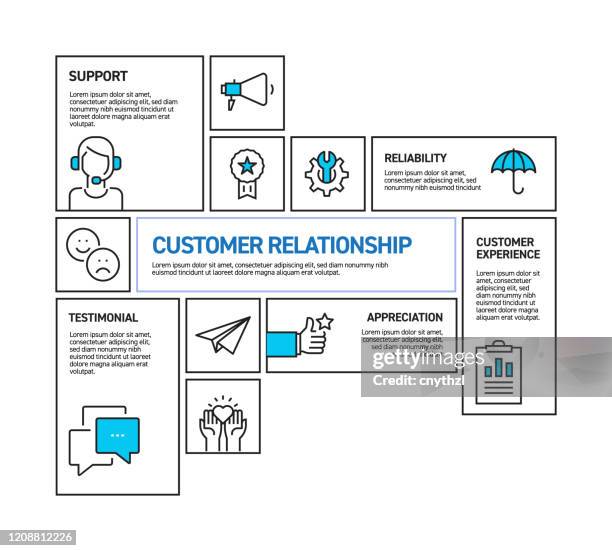 customer relationship related vector line infographic design - project milestone stock illustrations