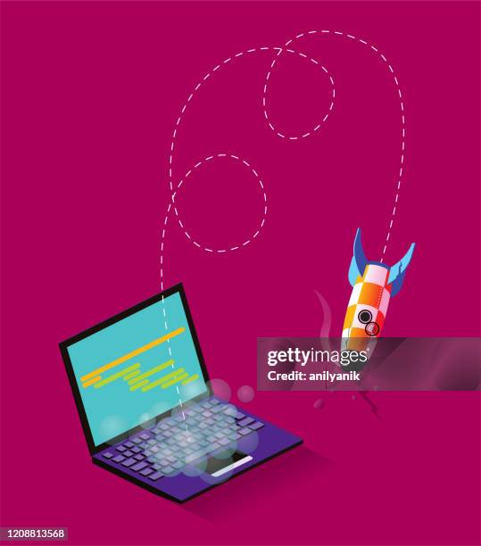 unfortunate project launch - project manager computer stock illustrations