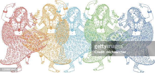ilustrações, clipart, desenhos animados e ícones de cinco dançarinos indiana - dança do ventre