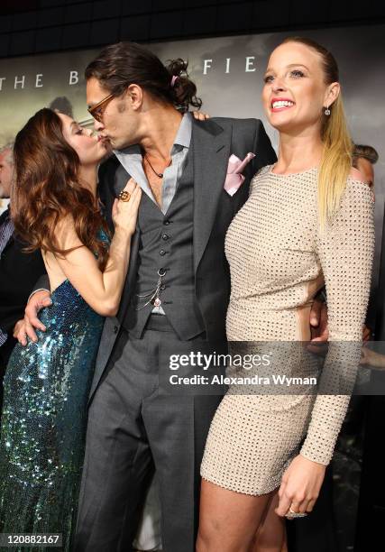 Actors Rose McGowan, Jason Momoa, and Rachel Nichols attend the world premiere of "Conan The Barbarian" held at Regal Cinemas L.A. Live on August 11,...