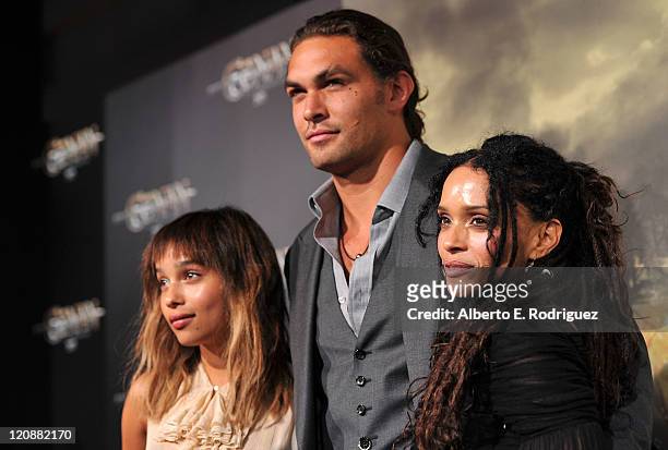 Zoe Kravitz, actors Jason Momoa, and Lisa Bonet arrive at the premiere of Lionsgate Films' "Conan The Barbarian" on August 11, 2011 in Los Angeles,...