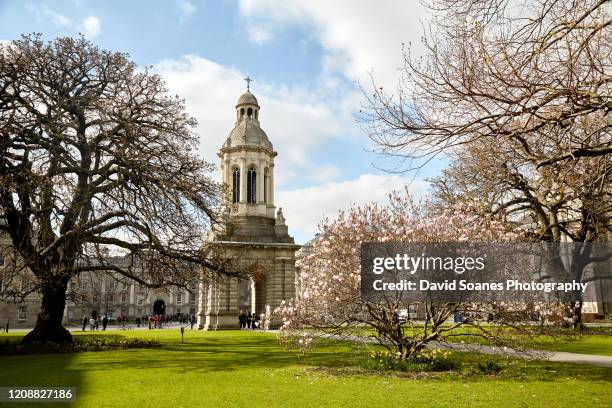 campanile in trinity college, dublin city, ireland - campanario torre imagens e fotografias de stock