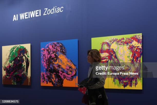 Artwork by Chinese Ai Weiwei with pieces of lego representing animales on the opening day of contemporary art fair ARCO Madrid 2020, its 39th...