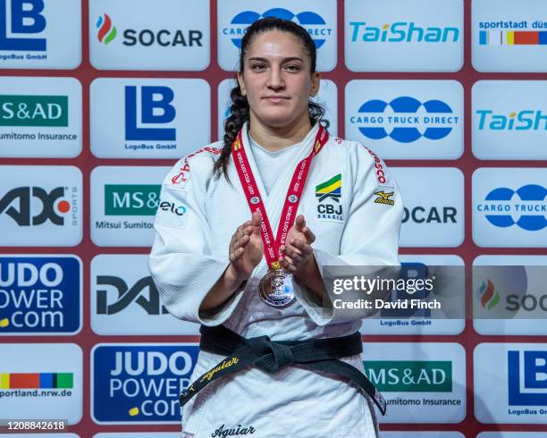 Under 78kg silver medallist, Mayra Aguiar of Brazil during the 2020 Dusseldorf Judo Grand Slam at the ISS Dome on day 3, Sunday, February 23 in...