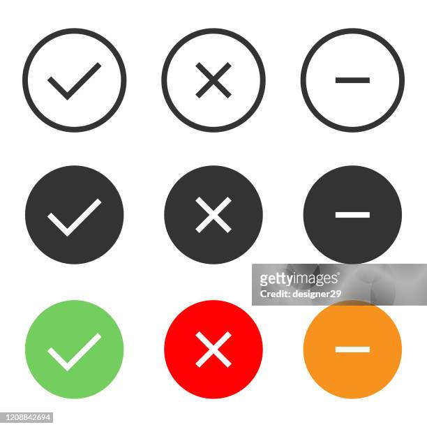 check mark approved, denial and negative icon set vector design on white background. - letter x stock illustrations
