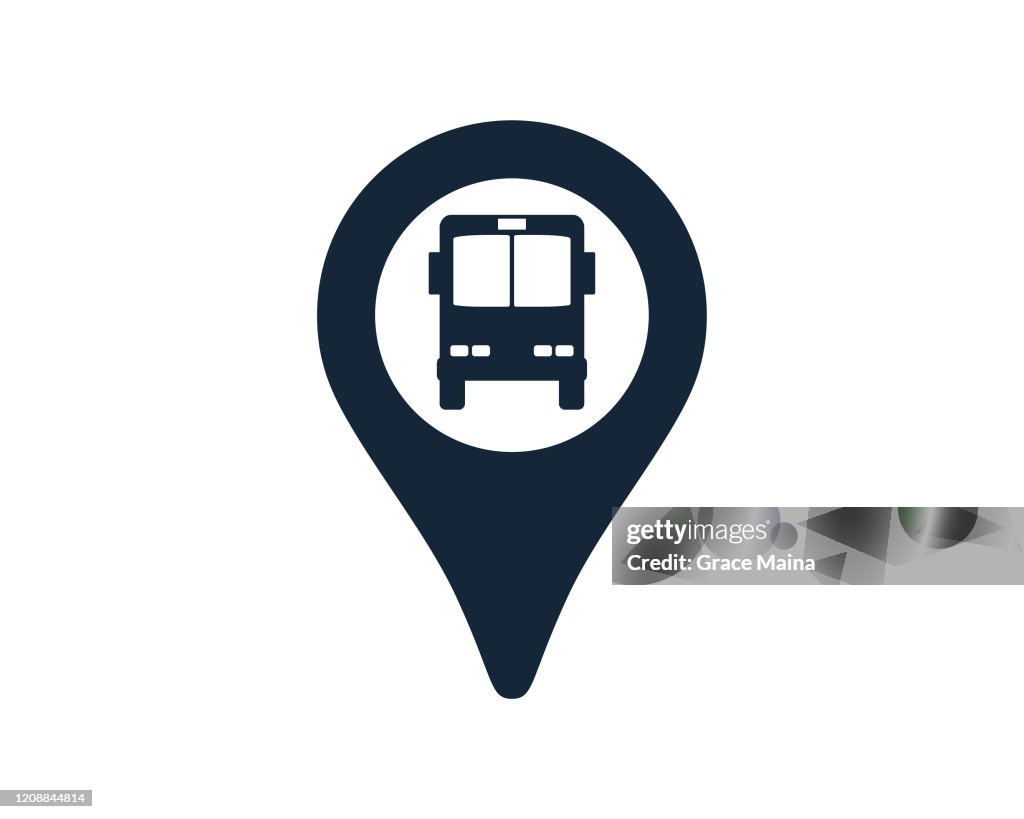 Bus With Navigation Location Map Pin Icon Vector Illustration