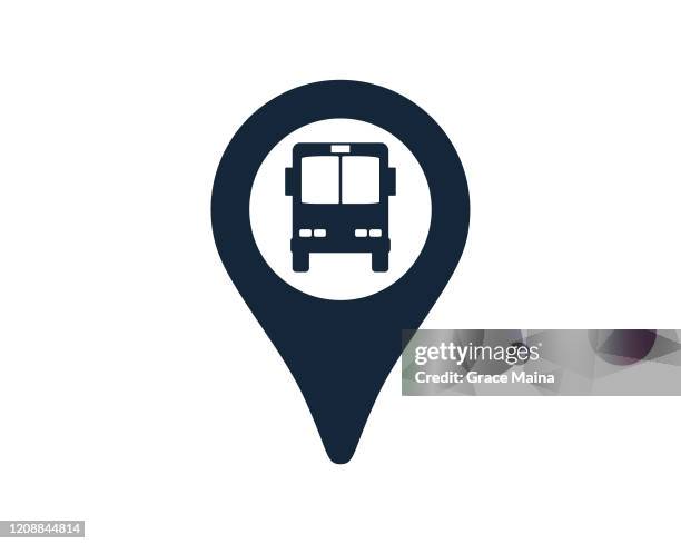 bus with navigation location map pin icon vector illustration - bus station stock illustrations