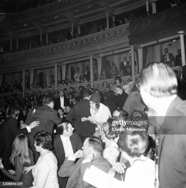 Miss World Beauty Competition at the Royal Albert Hall, London, is disrupted by members of the Women's Liberation Movement, Friday 20th November 1970,