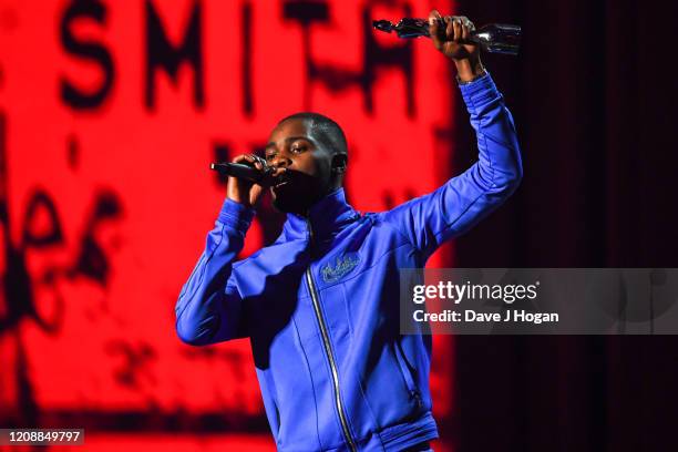 Rapper Dave accepts the Mastercard Album of The Year Award during The BRIT Awards 2020 at The O2 Arena on February 18, 2020 in London, England.