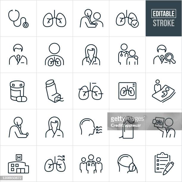 illustrations, cliparts, dessins animés et icônes de respiratory therapy thin line icons - avc modifiable - medical symbol