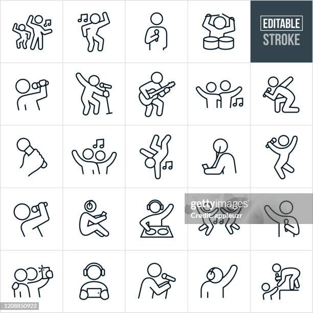 music and dance thin line icons - editable stroke - singer drummer stock illustrations