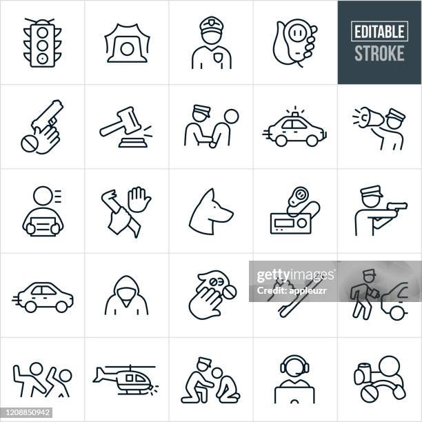 law enforcement thin line icons - editable stroke - meldebote stock-grafiken, -clipart, -cartoons und -symbole