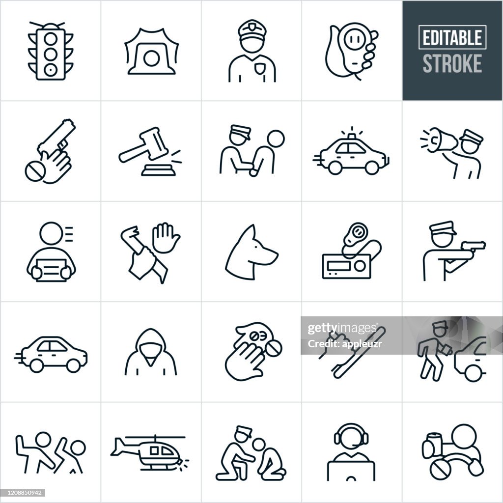 Law Enforcement Thin Line Icons - Editable Stroke