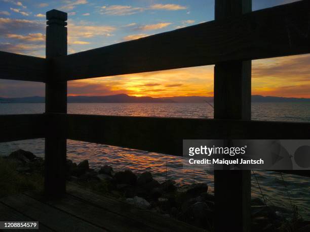 pôr do sol na beira-mar norte em florianópolis - pôr do sol fotografías e imágenes de stock