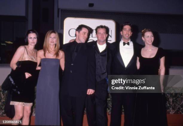 Courteney Cox, Jennifer Aniston, Matt LeBlanc, Matthew Perry, David Schwimmer and Lisa Kudrow of the television show "Friends" on the red carpet for...