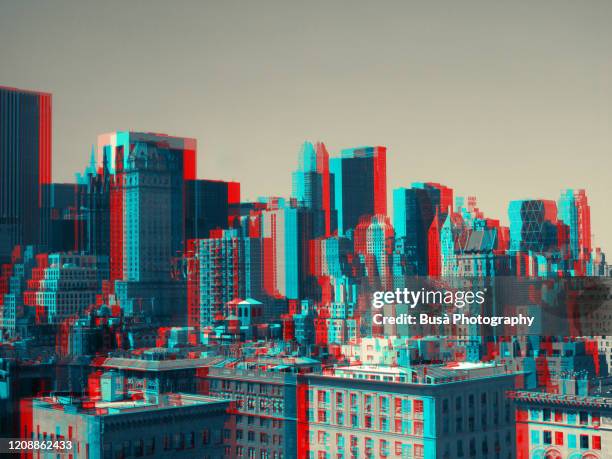 3d image of skyline in midtown manhattan, new york city - 3 d glasses stock pictures, royalty-free photos & images