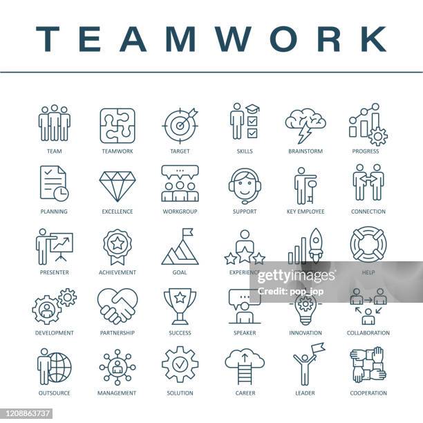 teamwork icons - thin line vector - achievement logo stock illustrations