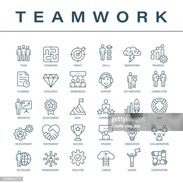 teamwork icons - thin line vector - presenter stock illustrations