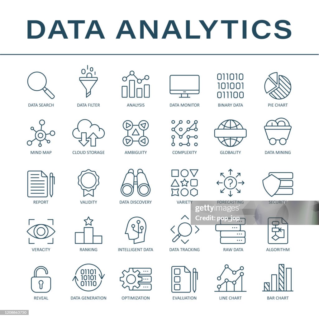 Iconos de línea de análisis de datos - Vector