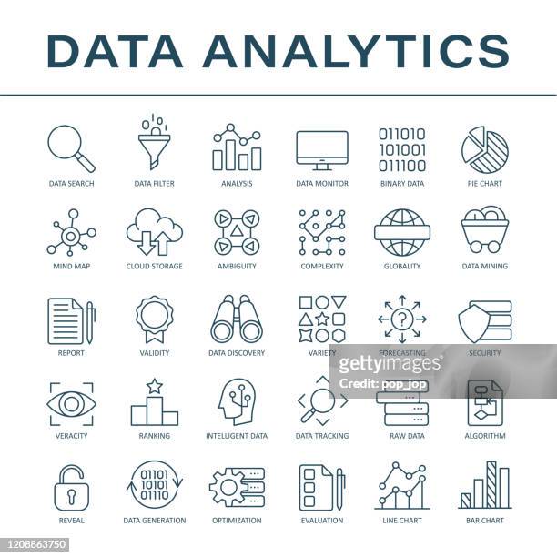 data analytics line icons - vector - variation stock illustrations
