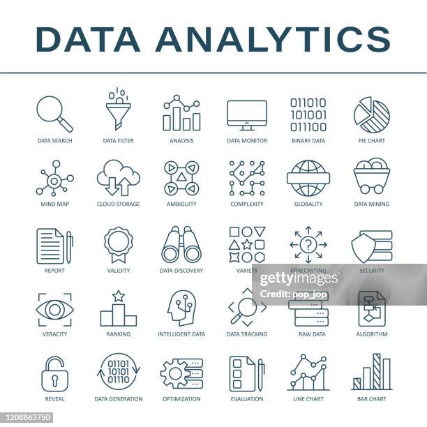 data analytics line icons - vector - filtration stock illustrations