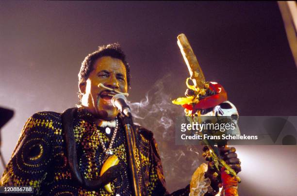 American musician Screamin' Jay Hawkins performs live on stage at the Ospel Blues festival in the Netherlands on 1st May 1993.