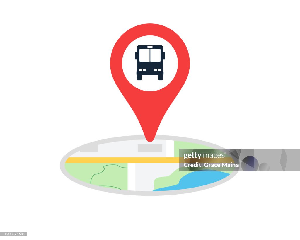 Bus With Navigation Location Map Pin Icon Vector Illustration
