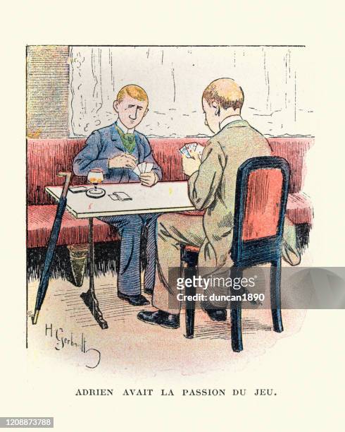 illustrazioni stock, clip art, cartoni animati e icone di tendenza di uomini che giocano a carte in un bar, francia vittoriana - carte francesi