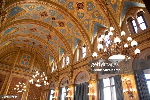 Interior of the ornate ceiling in the Locarno Suite at the Foreign and Commonwealth Office on 6th March 2020 in London, United Kingdom. This room is...
