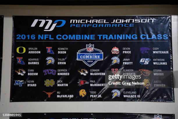 Draft Preview: View of signed posters celebrating drafted alumni of the gym during training session photo shoot at Michael Johnson Performance...