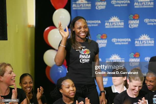 Cheryl Ford of the Detroit Shock gets introduced during a WNBA Cares All-Star event at Life Shelter on July 10, 2006 in New York, New York. NOTE TO...