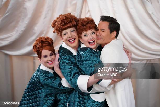 We Love Lucy" Episode 316 -- Pictured: Megan Mullally as Karen Walker/Lucy, Sean Hayes as Jack McFarland/Lucy, Debra Messing as Grace Adler/Lucy,...