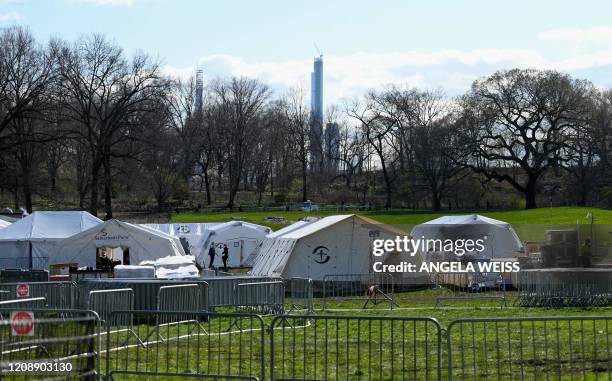 View of the International Christian relief organization Samaritans Purse Emergency Field Hospital in Central Park across Fifth Avenue from Mt. Sinai...