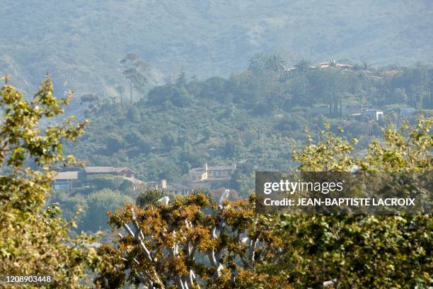 General view of the gated neighborhood where Meghan Markle and Prince Harry are looking to establish their residence, Serra Retreat in Malibu,...