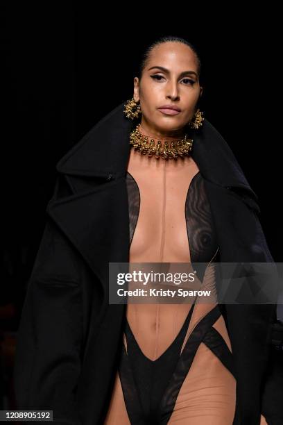 Swedish singer Snoh Aalegra walks the runway during the Mugler show as part of Paris Fashion Week Womenswear Fall/Winter 2020/2021 on February 26,...