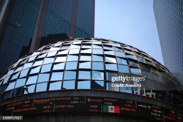 Mexican Stock Exchange is seen during the coronavirus pandemic in Mexico City, Mexico, on April 01, 2020. Last Monday, the government decreed...