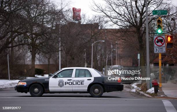 Milwaukee police work the scene of a shooting at the Molson Coors Brewing Co. Campus on February 26, 2020 in Milwaukee, Wisconsin. Six people,...