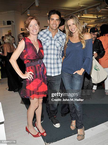 Actors Tanna Frederick, Galen Gering and Jenna Gering attend actress Tanna Frederick's birthday party at Fred Segal's on August 11, 2011 in Santa...