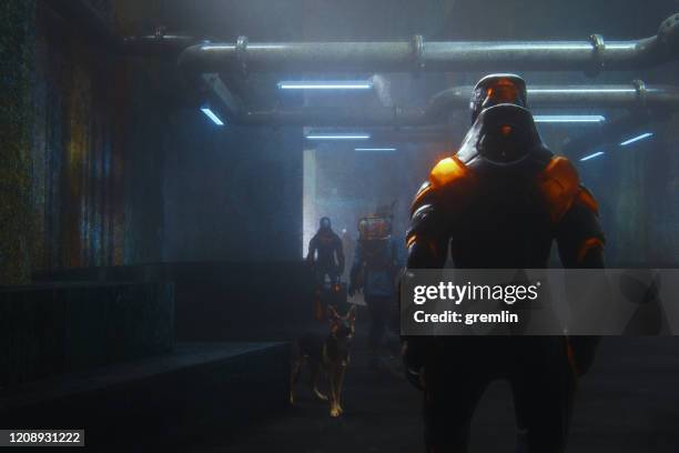 futuristische cyberveiligheid die burger arresteert - steampunk stockfoto's en -beelden