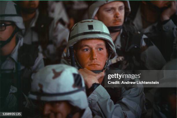American soldiers prepare to depart for a deployment in the Middle East on February 18, 1998 in Savannah, Georgia.
