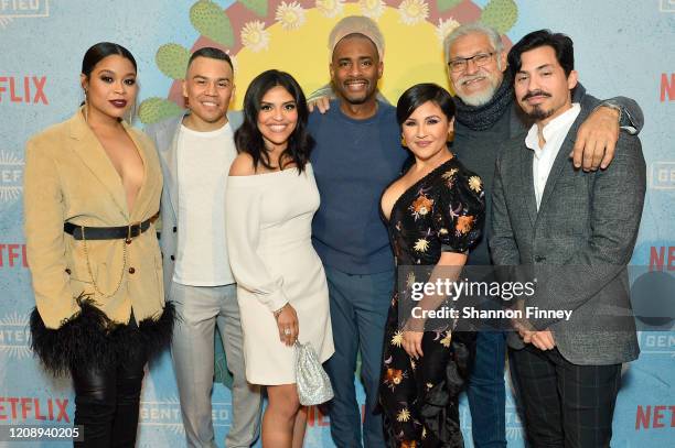 Julissa Calderon, J.J. Soria, Karrie Martin, Charles D. King, Annie Gonzalez, Joaquín Cosío, and Carlos Santos attend as Netflix Celebrates The...