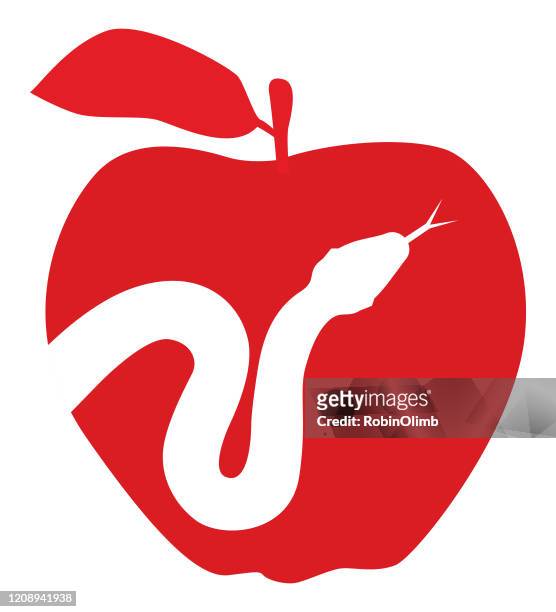 weiße schlange apple icon - temptation stock-grafiken, -clipart, -cartoons und -symbole