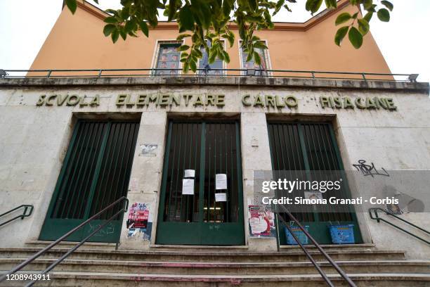 Collection point for food, toys and basic necessities in the Carlo Pisacane primary school in the multi-ethnic district of Torpignattara, with a sign...