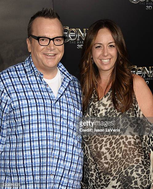 Actor Tom Arnold and wife Ashley Groussman attend the premiere of "Conan The Barbarian" at Regal 14 at LA Live Downtown on August 11, 2011 in Los...