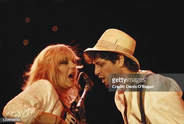 Stevie Nicks and Lindsey Buckingham Fleetwood Mac, performing on stage with Fleetwood Mac, Palm Springs, California, circa 1985.